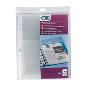 Sachet de 10 pochettes plan à soufflet rabat A4 PP 0,2 mm ELBA