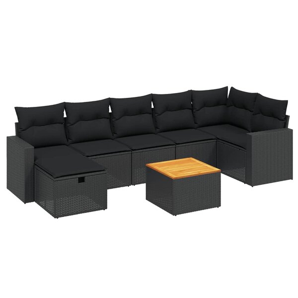 vidaXL Salon de jardin 8 Pièces avec coussins noir résine tressée