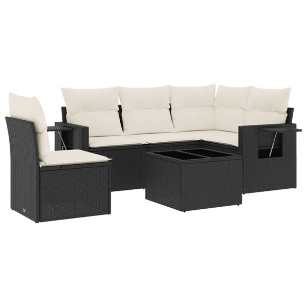 vidaXL Salon de jardin 6 Pièces avec coussins noir résine tressée