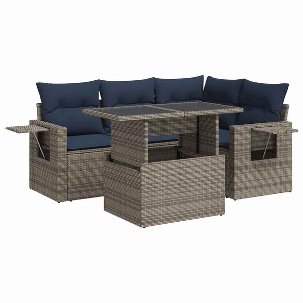 vidaXL Salon de jardin 5 Pièces avec coussins gris résine tressée acacia