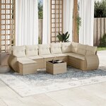 vidaXL Salon de jardin avec coussins 9 Pièces beige résine tressée