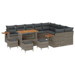 Ensemble de canapé de jardin vidaXL de 13 pièces avec coussins gris en poly rattan et acacia