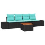 vidaXL Ensemble de canapé de jardin 5 Pièces Noir et turquoise polyrotin