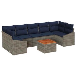 vidaXL Ensemble de canapé de jardin 8 Pièces Gris et bleu marine
