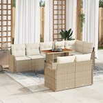 Ensemble de Canapés de Jardin 9 Pièces avec Coussins Beige Rattan Poly Acacia