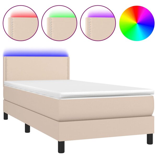 vidaXL Sommier à lattes de lit avec matelas et LED Cappuccino 80x200cm