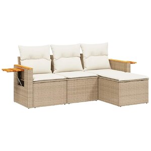 vidaXL Salon de jardin avec coussins 4 Pièces beige résine tressée