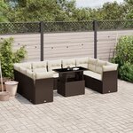 vidaXL Salon de jardin 10 Pièces avec coussins marron résine tressée