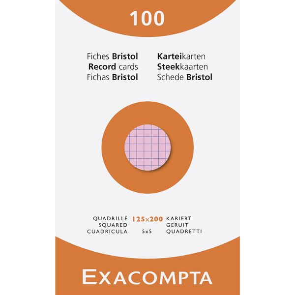 Étui de 100 fiches - bristol quadrillé 5x5 non perforé 125x200mm - Couleurs assorties x 12 EXACOMPTA