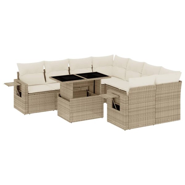 vidaXL Salon de jardin avec coussins 9 Pièces beige résine tressée