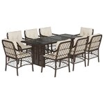 vidaXL Ensemble à manger de jardin et coussins 9 Pièces marron poly rotin