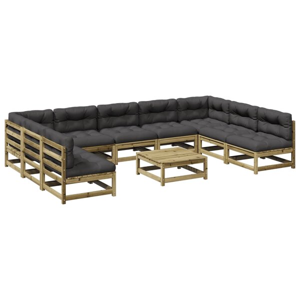 vidaXL Salon de jardin avec coussins 10 Pièces bois de pin imprégné