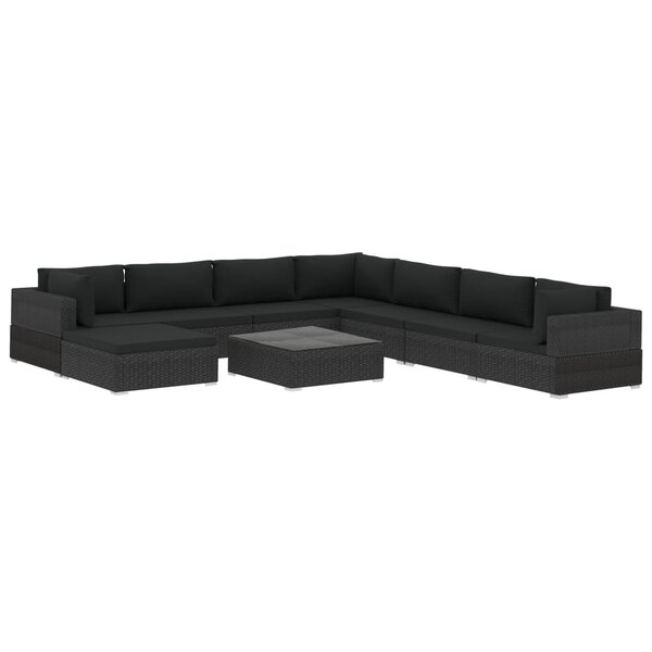 vidaXL Salon de jardin 9 Pièces avec coussins Résine tressée Noir
