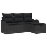 vidaXL Ensemble de Canapés de Jardin 4 Pièces avec Coussins Noir Poly Rotin