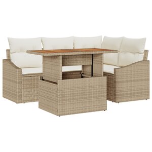 vidaXL Ensemble de salle à manger de jardin 5 pièces avec coussins beige poly rotin acacia