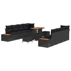 vidaXL Ensemble de canapé de jardin avec coussin 11 Pièces Noir