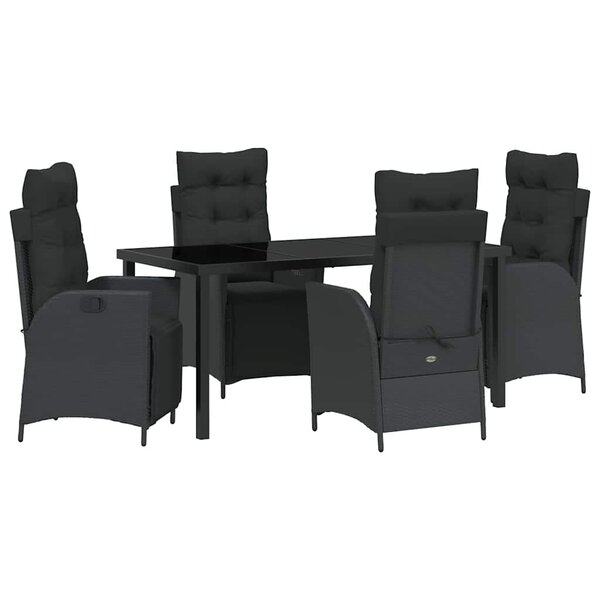 vidaXL Ensemble de salle à manger pour jardin 5 Pièces Noir polyrotin
