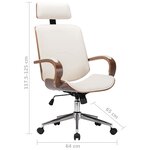 vidaXL Chaise de bureau avec appuie-tête Crème Similicuir et bois