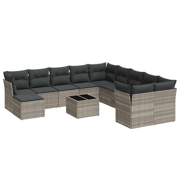 vidaXL Salon de jardin avec coussins 12 Pièces gris clair résine tressée