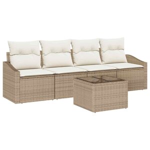 vidaXL Ensemble de Canapés avec coussin 5 Pièces Beige et crème polyrotin