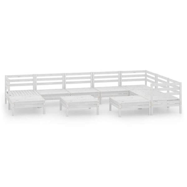 vidaXL Salon de jardin 10 Pièces Bois de pin massif Blanc