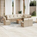 vidaXL Salon de jardin 11 Pièces avec coussins beige résine tressée
