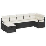 Ensemble de canapé de jardin 7 pièces avec coussins en Rattan poly noir