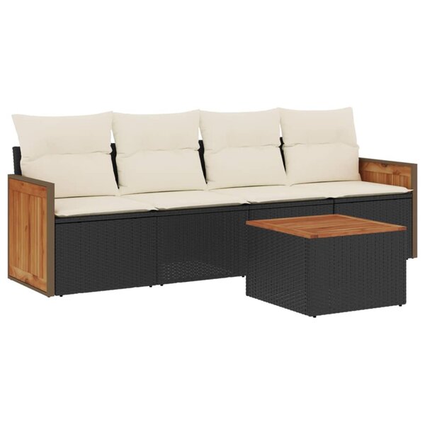 vidaXL Salon de jardin 5 Pièces avec coussins noir résine tressée
