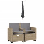 vidaXL Canapé de jardin 2 places avec parasol et tabourets beige rotin