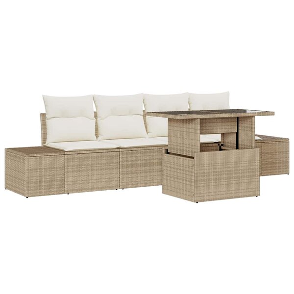 vidaXL Ensemble de canapé de jardin avec coussin 5 Pièces Beige  Crème