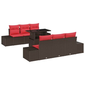 vidaXL Ensemble de canapé de jardin avec coussin 7 Pièces Marron et rouge