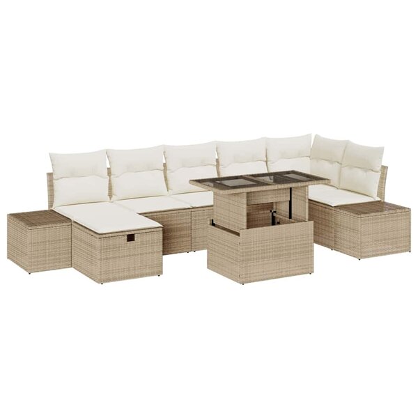 vidaXL Ensemble de canapé de jardin 8 Pièces Beige Poly rotin