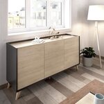Buffet - Bois clair et graphite - Contemporain - 3 portes - NESS - L 155 x P 43 x H 75 cm
