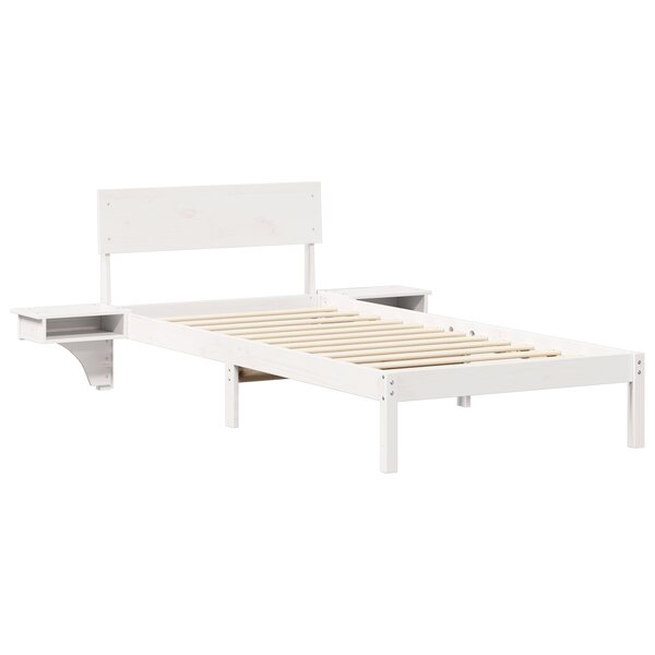 vidaXL Cadre de lit avec tables de chevet Blanc Bois massif en pin