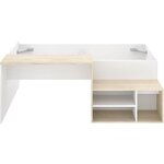 Lit combiné enfant KRIC - chêne naturel et blanc - Bureau et rangement - 90 x 190 cm