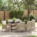 vidaXL 7 Pièces Ensemble de Salle à Manger de Jardin avec Coussins Beige Poly Rattan