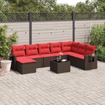vidaXL Salon de jardin avec coussins 9 Pièces marron résine tressée