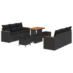 Ensemble de canapés de jardin de 9 pièces avec coussins noir en poly rattan acacia