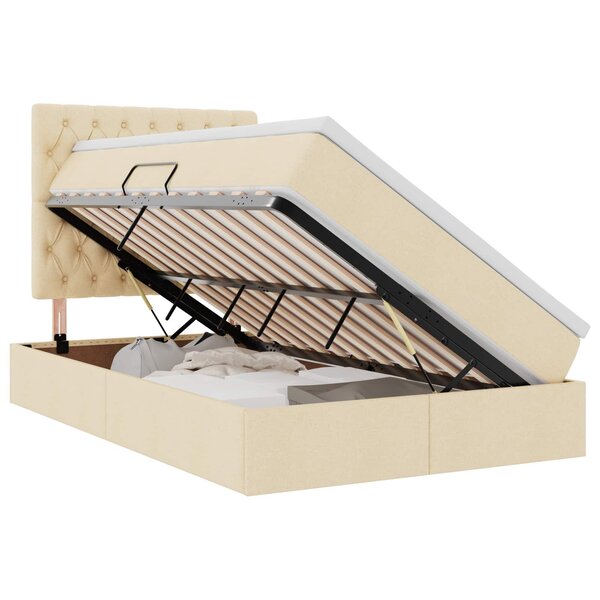 vidaXL Lit de rangement LED avec matelas Crème 120 x 200 cm Tissu
