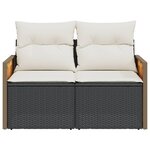 vidaXL Canapé de jardin avec coussins 2 places noir résine tressée