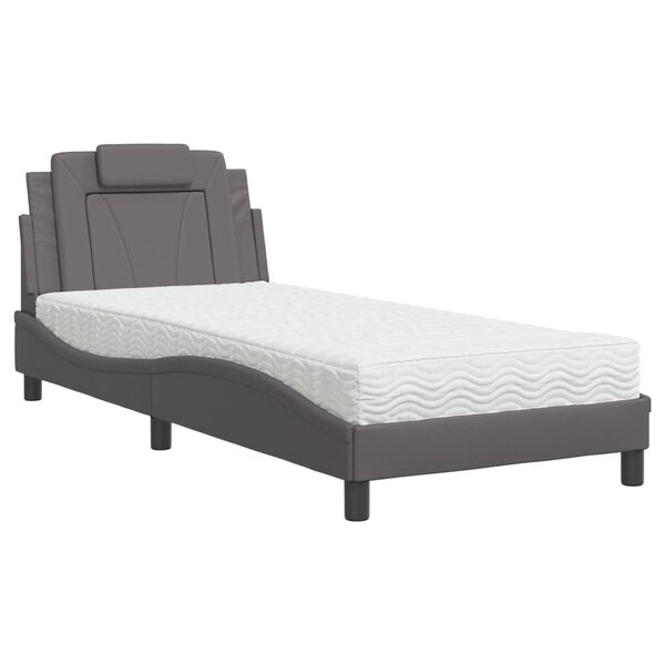 vidaXL Lit Viana avec matelas gris 90x190 cm similicuir