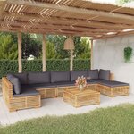 vidaXL Salon de jardin 8 Pièces avec coussins Bois de teck solide