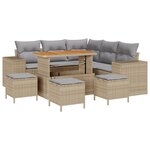 vidaXL Ensemble de canapé de jardin 9 pièces avec coussins beige poly rotin acacia