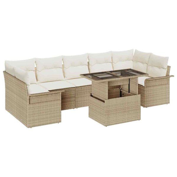 vidaXL Ensemble de canapé de jardin 8 Pièces Beige Poly rotin