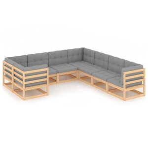 vidaXL Salon de jardin 8 Pièces avec coussins Bois de pin massif