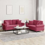 vidaXL Ensemble de canapés 2 Pièces avec coussins rouge bordeaux velours