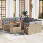 vidaXL Ensemble de canapé de jardin 9 Pièces Beige Poly rotin