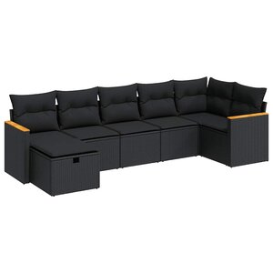 vidaXL Salon de jardin 7 Pièces avec coussins noir résine tressée