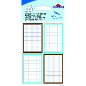 16 étiquettes adhésives scolaires - Rectangles effet cahier - bleu et marron