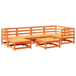 vidaXL Salon de jardin 7 Pièces cire marron bois de pin massif